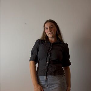 Y2k DKNY Charcoal Grey Puffed Sleeve Blouse